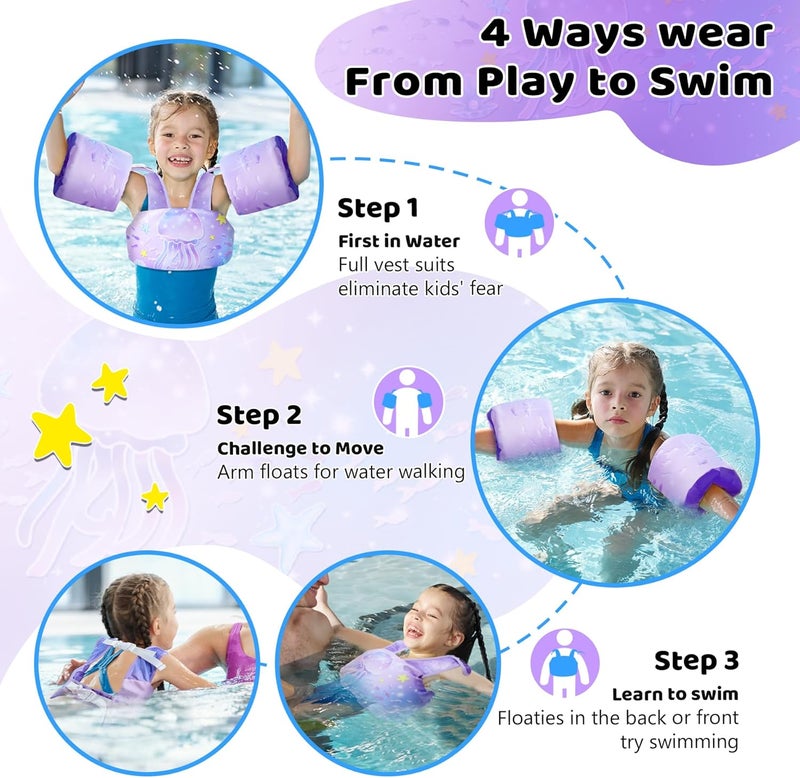 Vvinca Separable Toddler Swim Vest Fit 22-66 Lbs（2-6 Years）| 3 in 1 Toddler Floaties Pool Float & Arm Bands Boys and Girls, Adjustable Sturdy Safety for 2 3 4 5 6 Year - Image 3